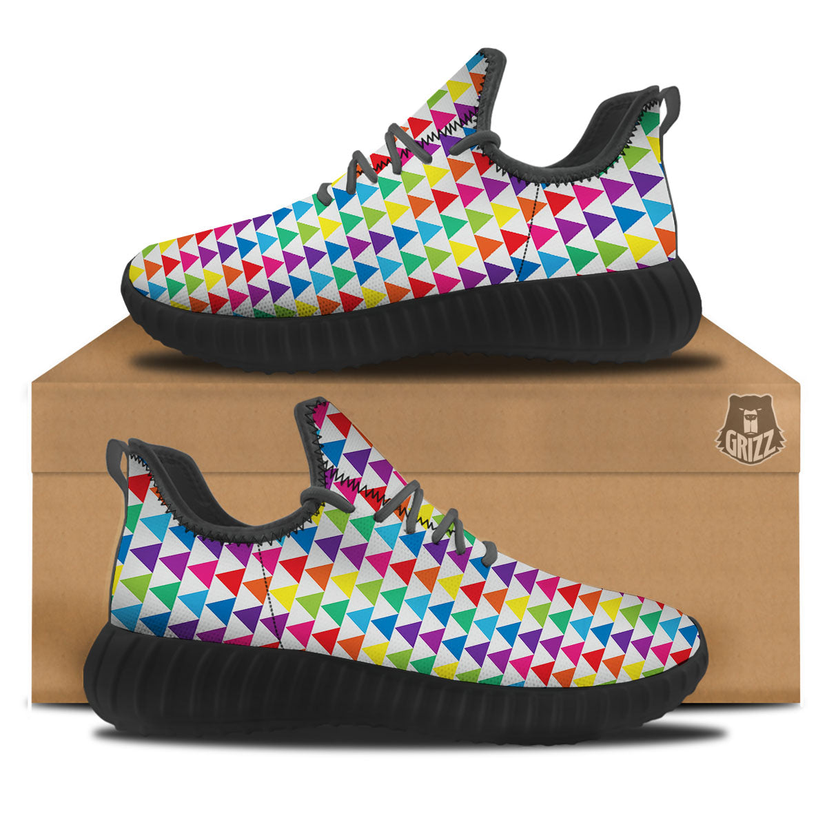 Triangles Rainbow Print Pattern Black Walking Shoes-grizzshop