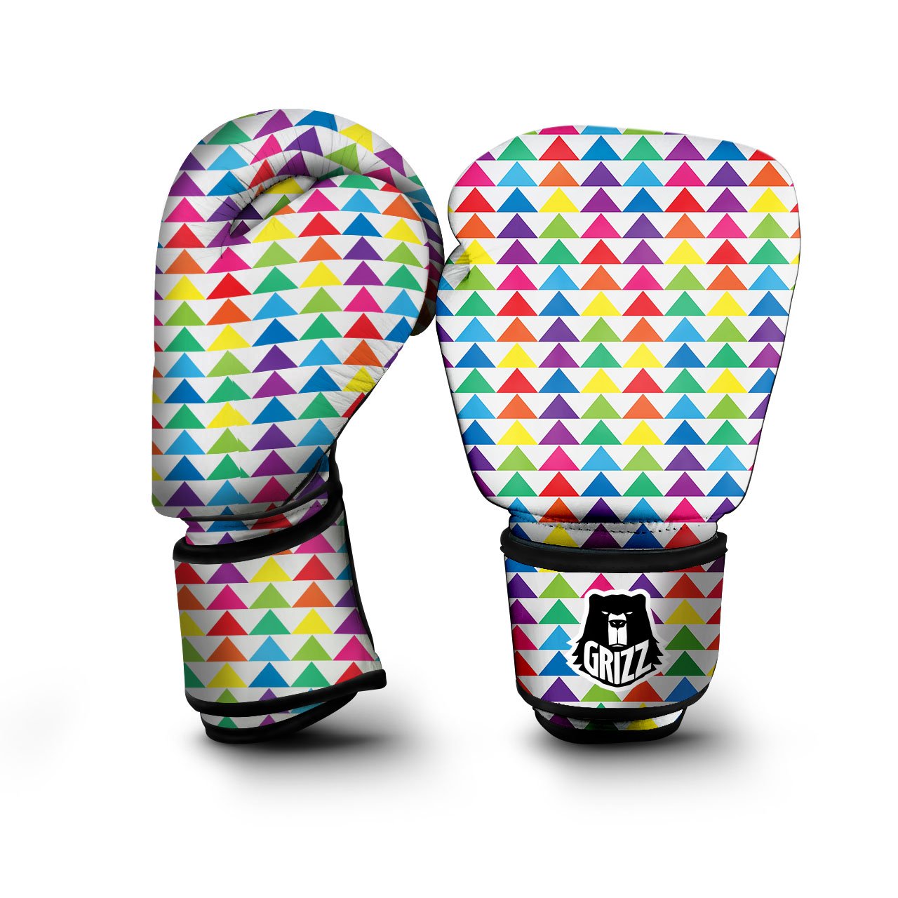 Triangles Rainbow Print Pattern Boxing Gloves-grizzshop