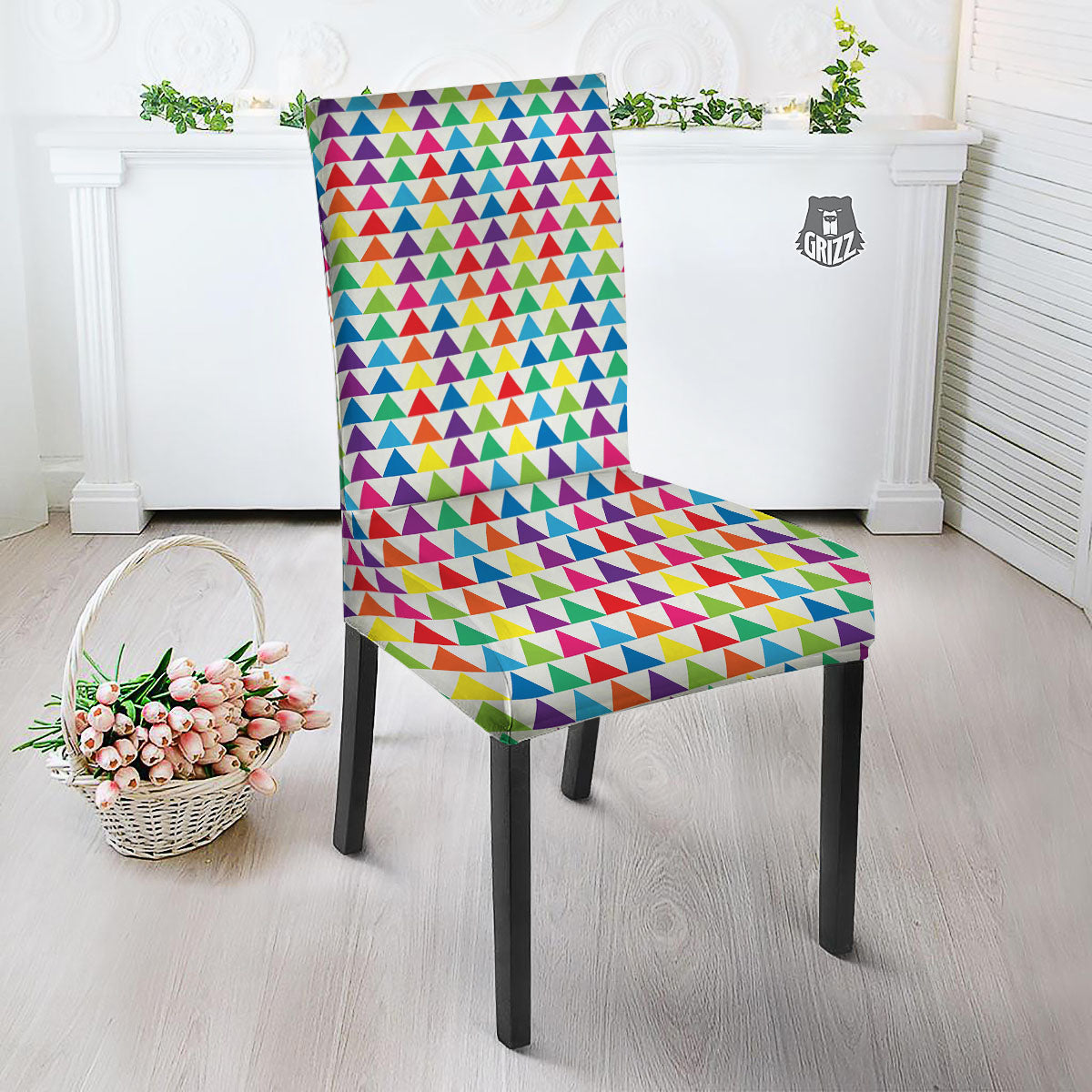 Triangles Rainbow Print Pattern Dining Chair Slipcover-grizzshop