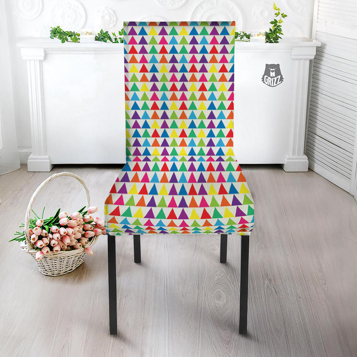 Triangles Rainbow Print Pattern Dining Chair Slipcover-grizzshop