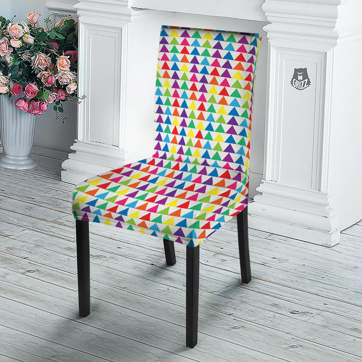 Triangles Rainbow Print Pattern Dining Chair Slipcover-grizzshop