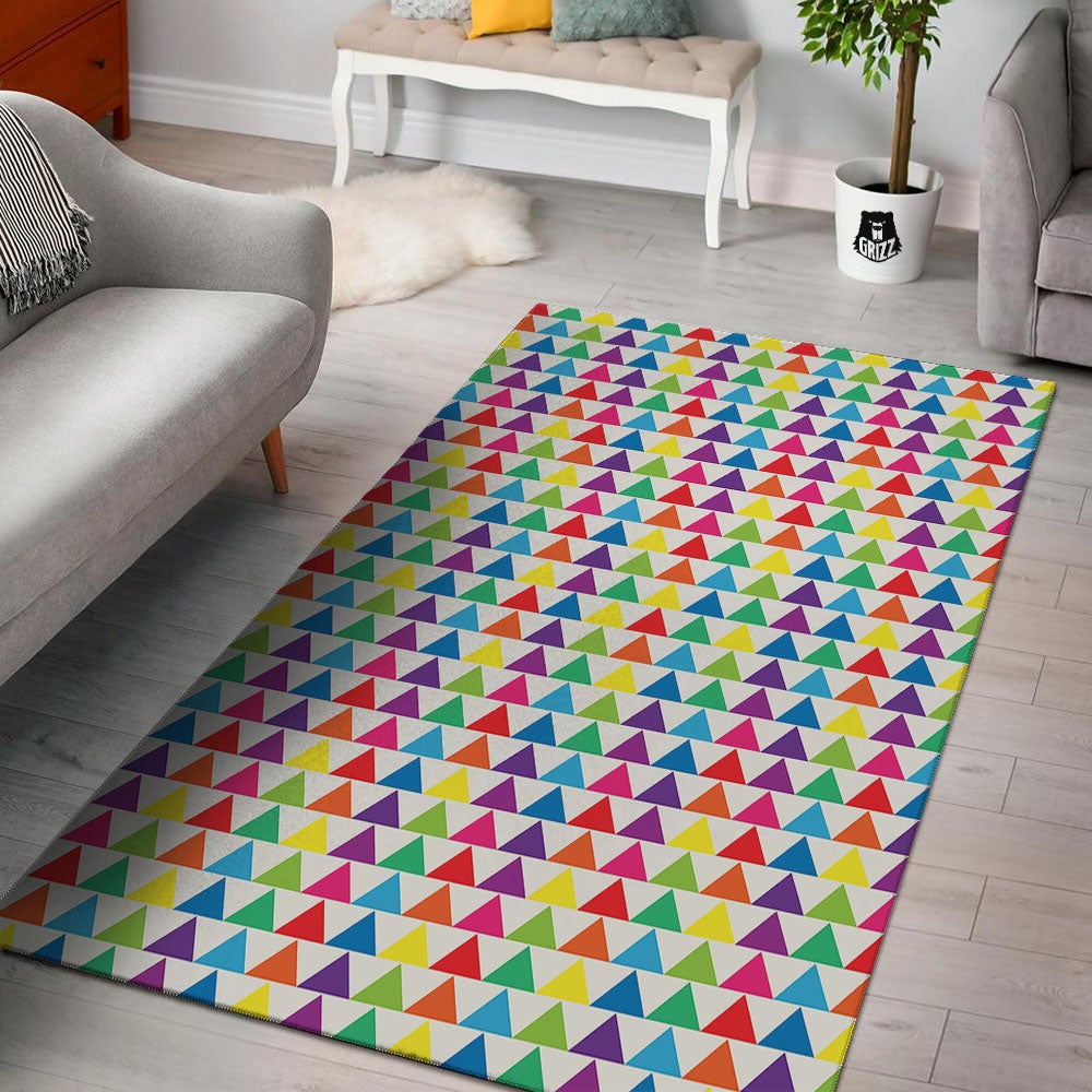 Triangles Rainbow Print Pattern Floor Mat-grizzshop