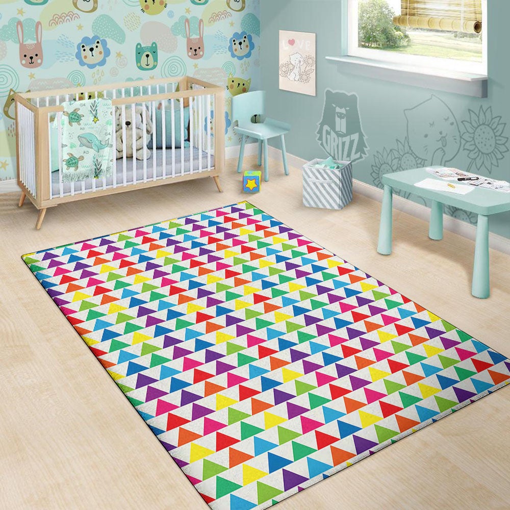 Triangles Rainbow Print Pattern Floor Mat-grizzshop