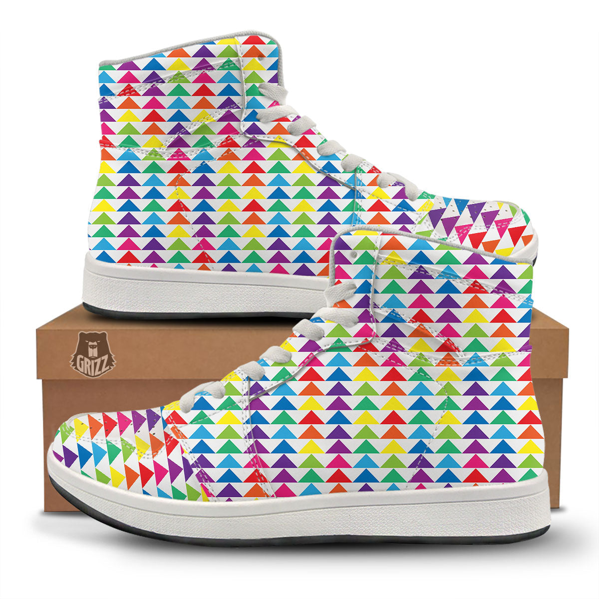 Triangles Rainbow Print Pattern High Top Sneakers-grizzshop