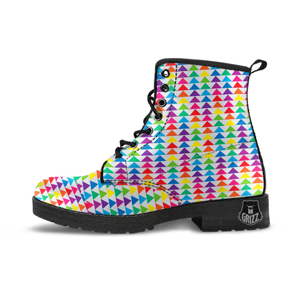 Triangles Rainbow Print Pattern Leather Boots-grizzshop