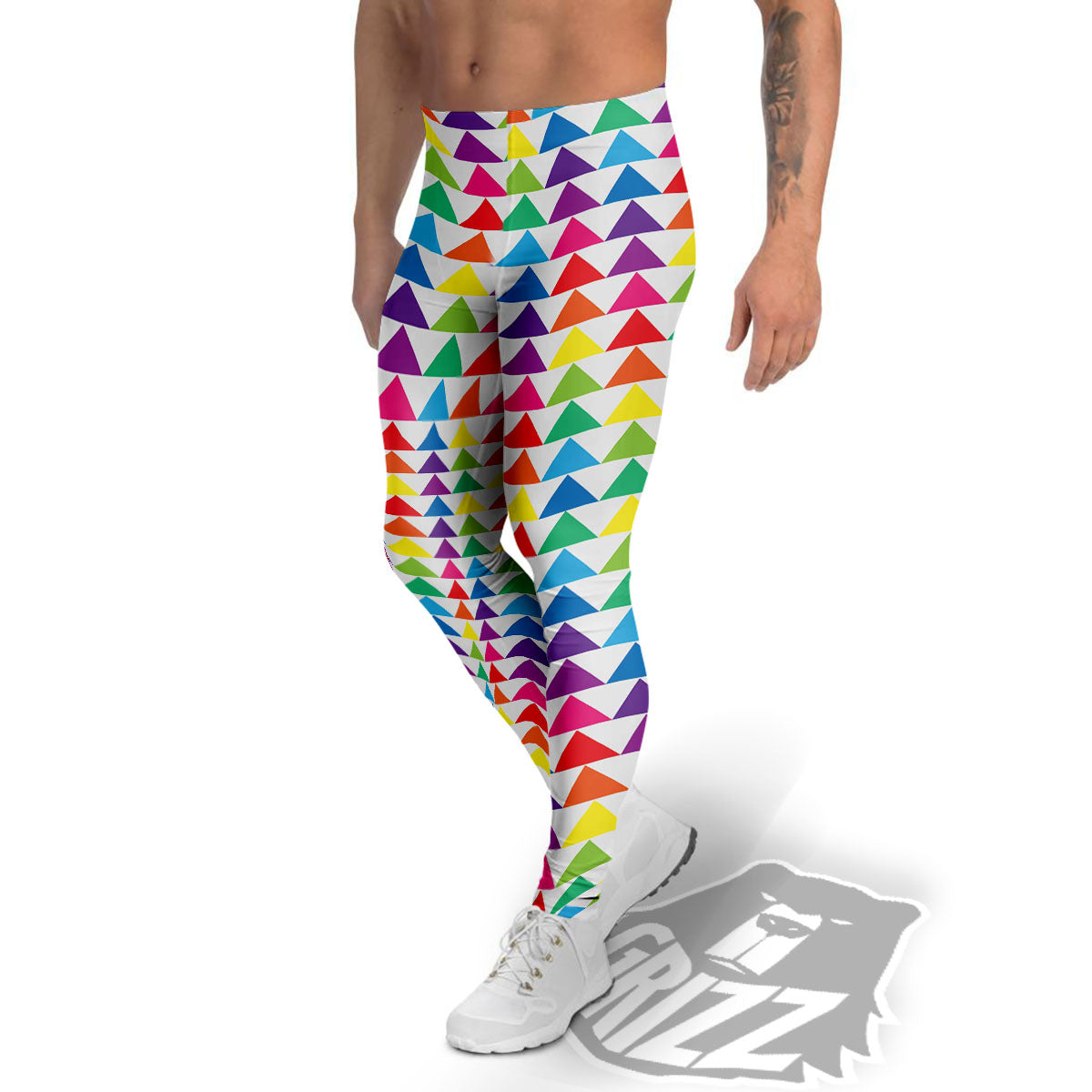 Triangles Rainbow Print Pattern Men's Leggings-grizzshop