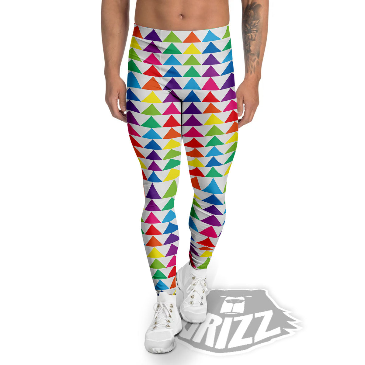 Triangles Rainbow Print Pattern Men's Leggings-grizzshop
