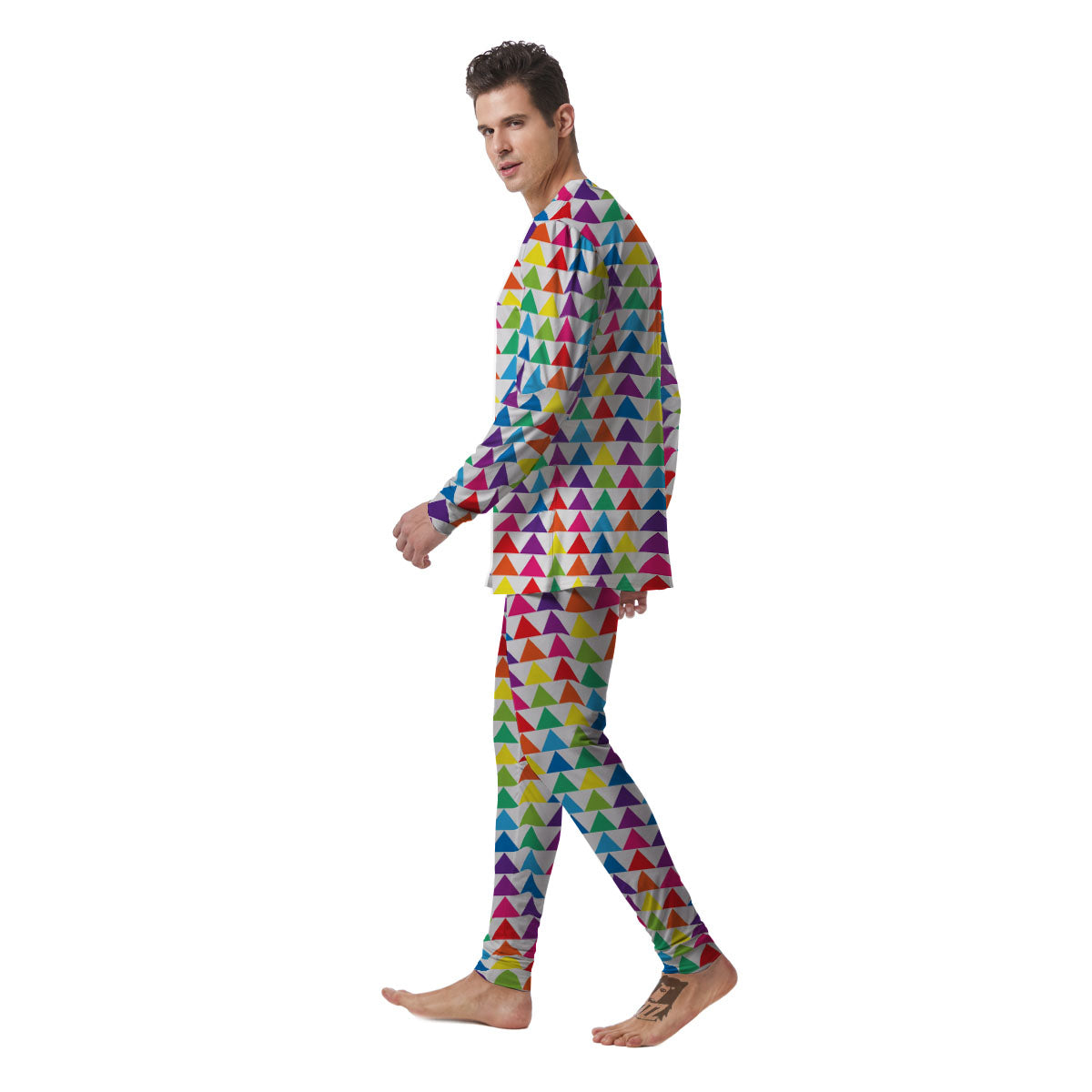 Triangles Rainbow Print Pattern Men's Pajamas-grizzshop