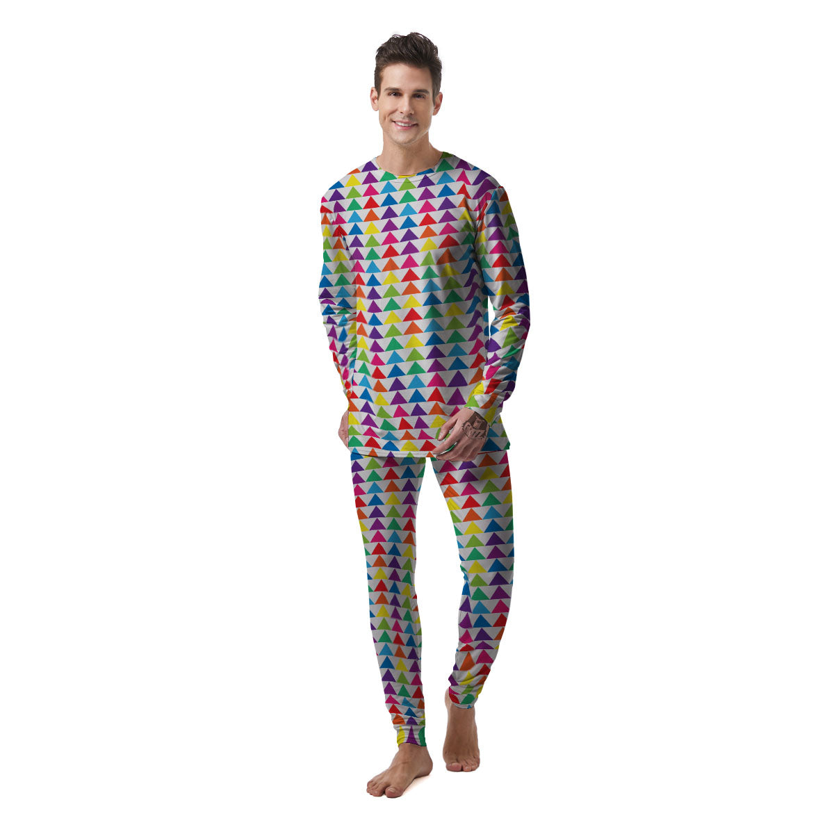 Triangles Rainbow Print Pattern Men's Pajamas-grizzshop