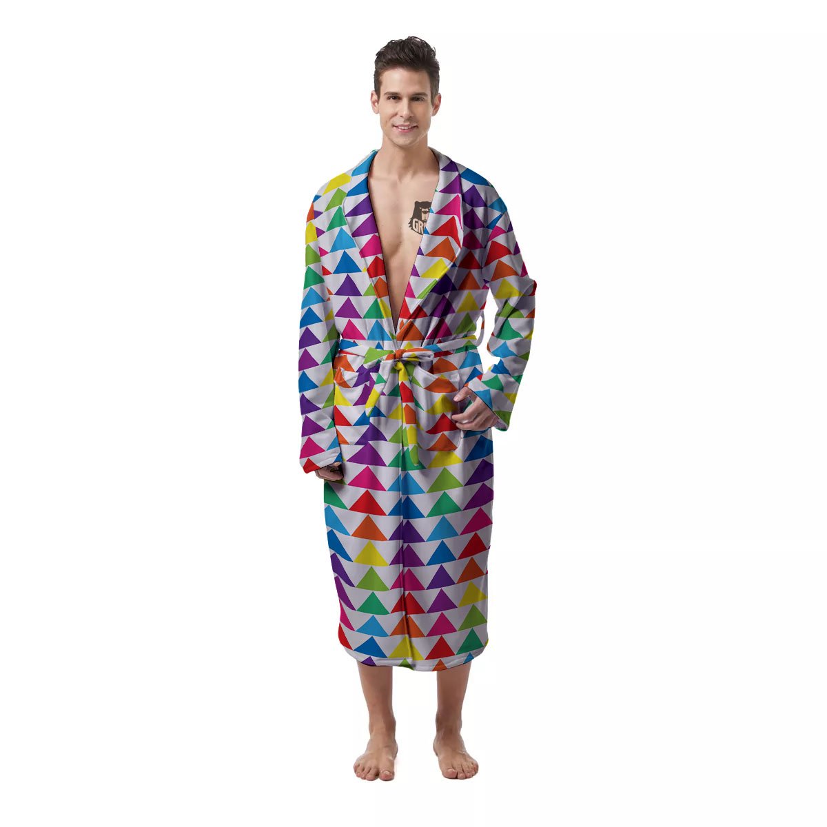 Triangles Rainbow Print Pattern Men's Robe-grizzshop