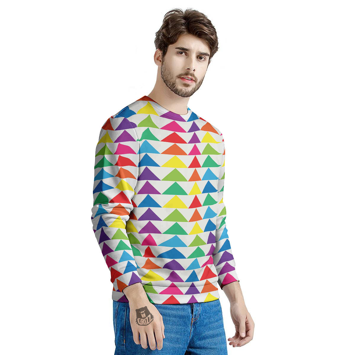 Triangles Rainbow Print Pattern Men's Sweatshirt-grizzshop