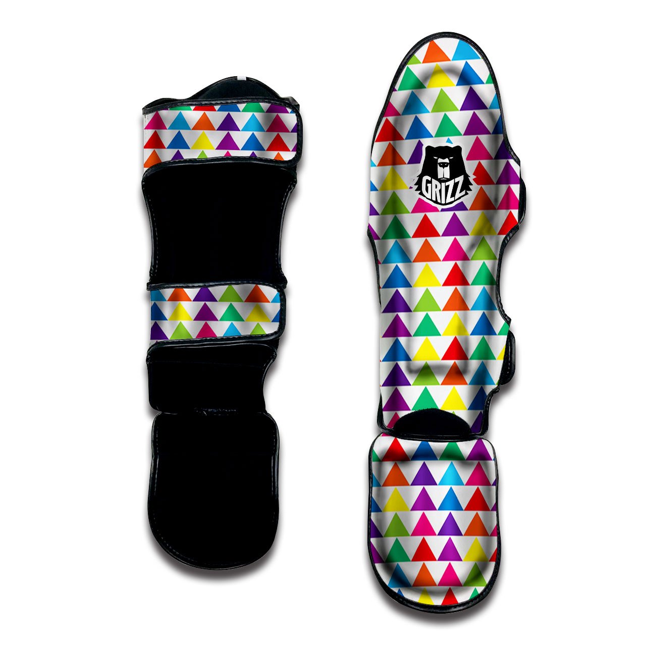 Triangles Rainbow Print Pattern Muay Thai Shin Guards-grizzshop
