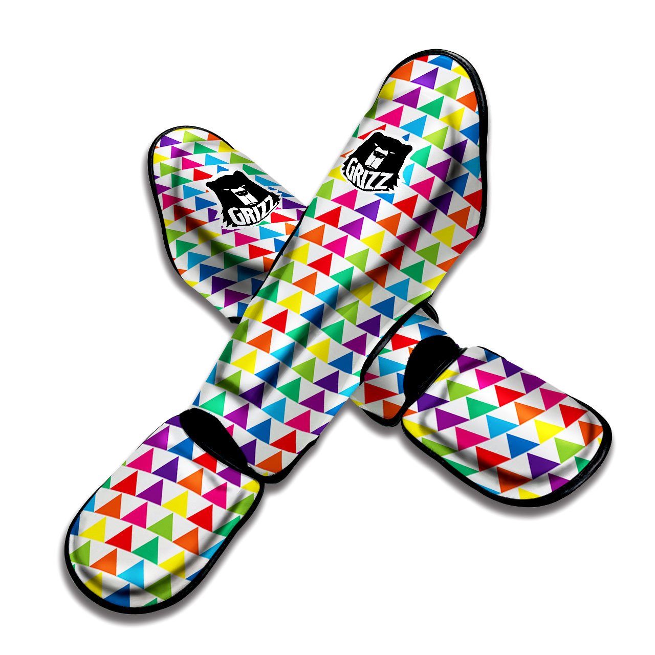 Triangles Rainbow Print Pattern Muay Thai Shin Guards-grizzshop