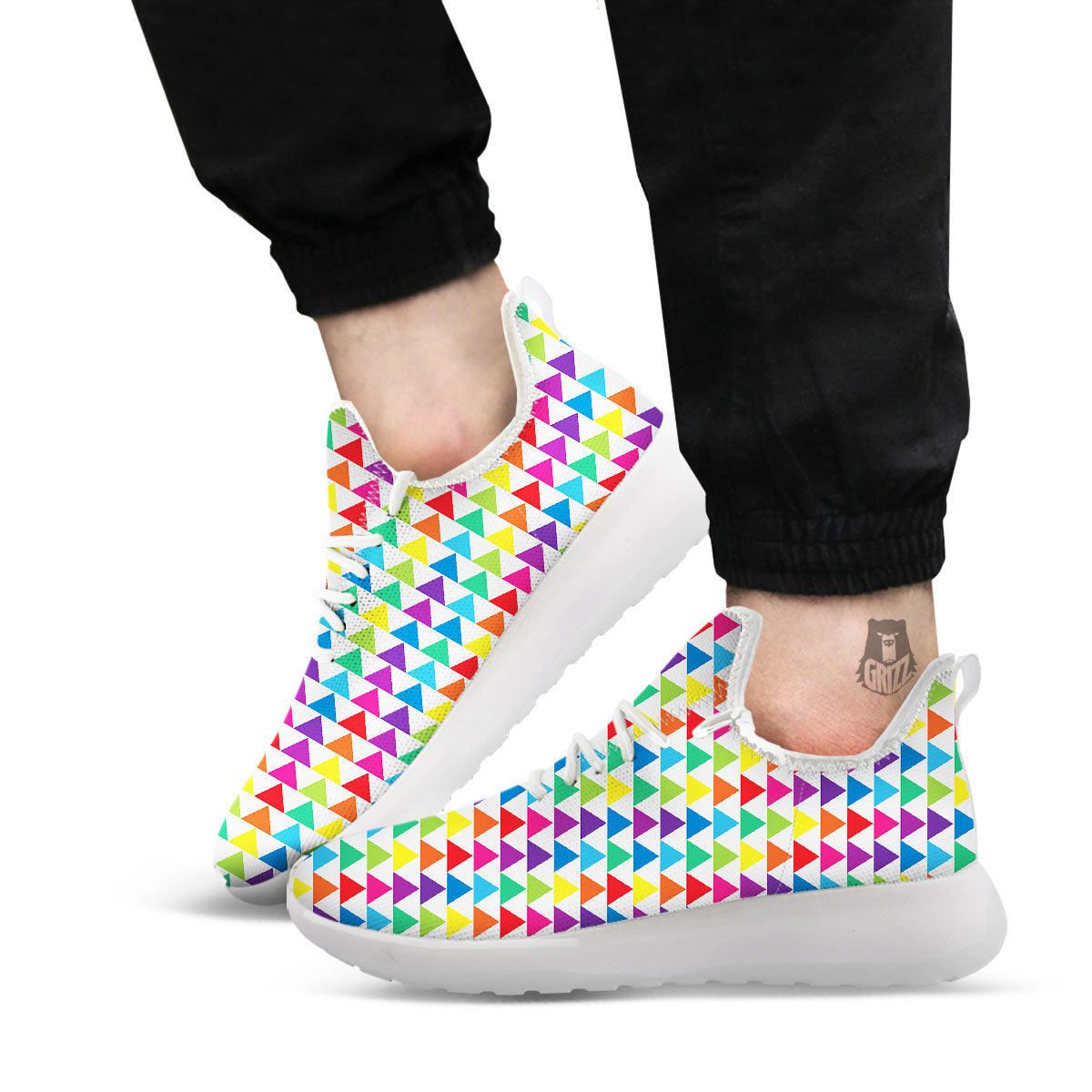 Triangles Rainbow Print Pattern White Athletic Shoes-grizzshop