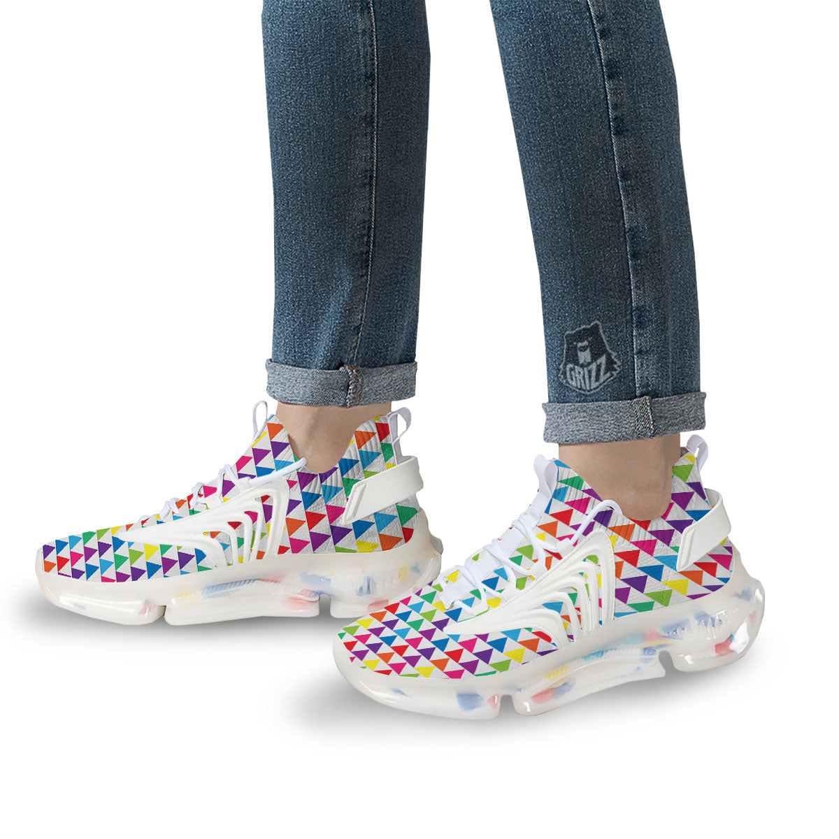 Triangles Rainbow Print Pattern White Gym Shoes-grizzshop