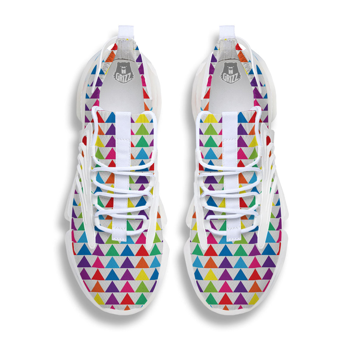 Triangles Rainbow Print Pattern White Gym Shoes-grizzshop