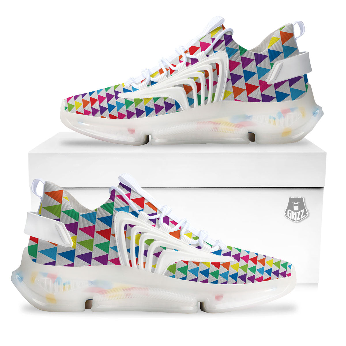 Triangles Rainbow Print Pattern White Gym Shoes-grizzshop