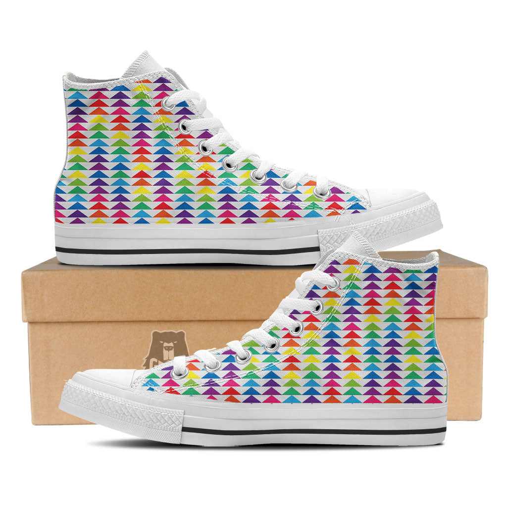 Triangles Rainbow Print Pattern White High Top Shoes-grizzshop