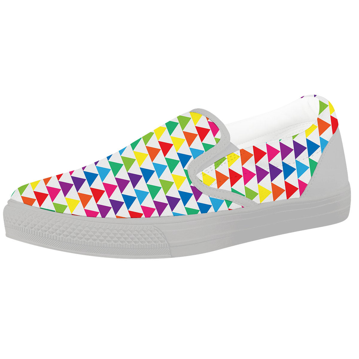 Triangles Rainbow Print Pattern White Slip On Shoes-grizzshop