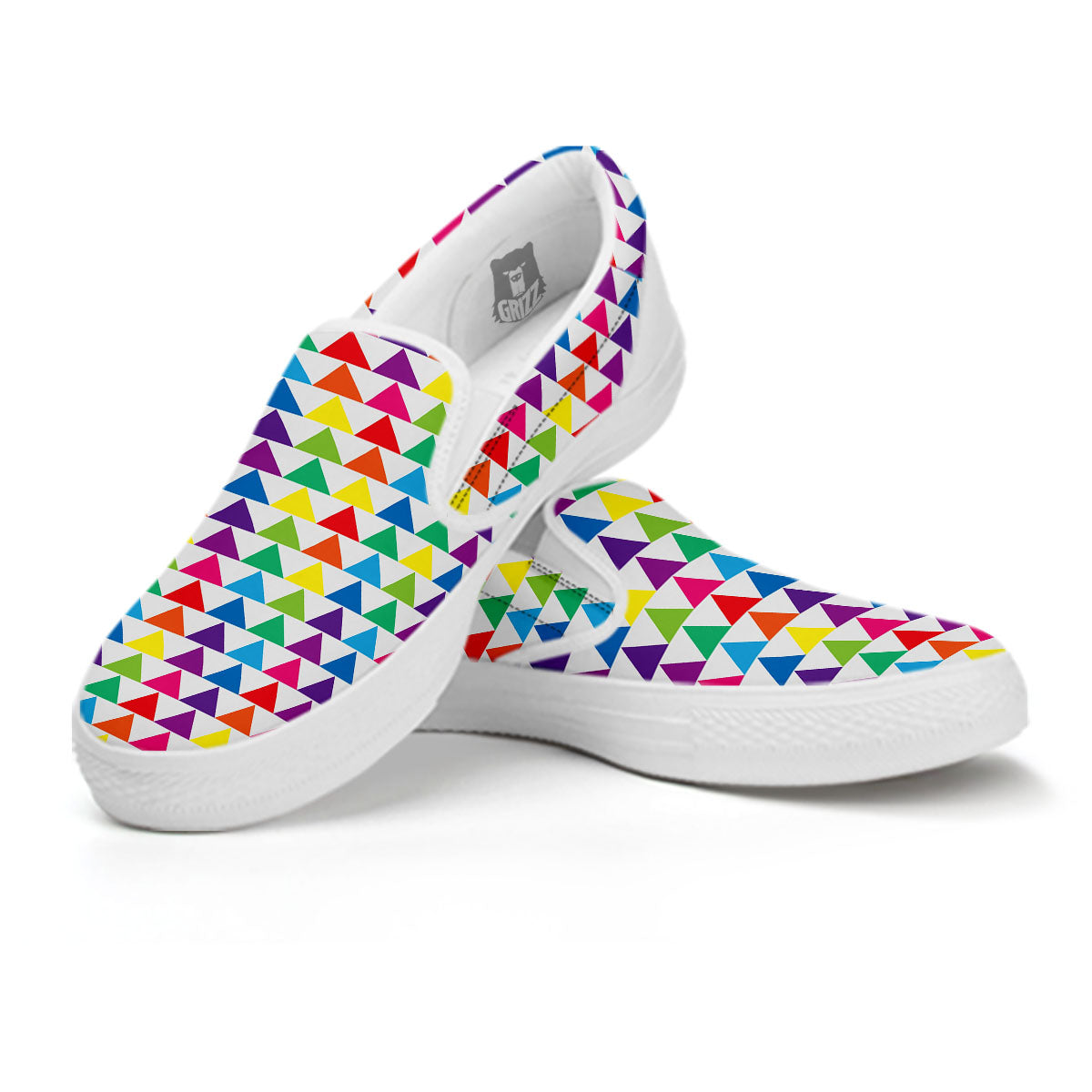 Triangles Rainbow Print Pattern White Slip On Shoes-grizzshop