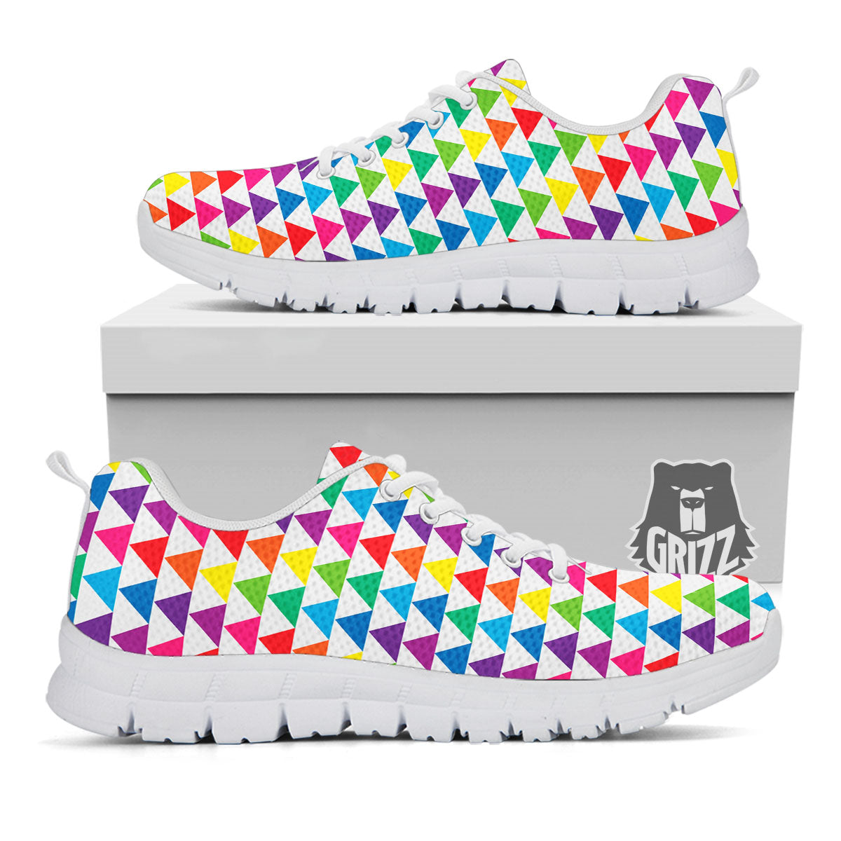 Triangles Rainbow Print Pattern White Sneaker-grizzshop