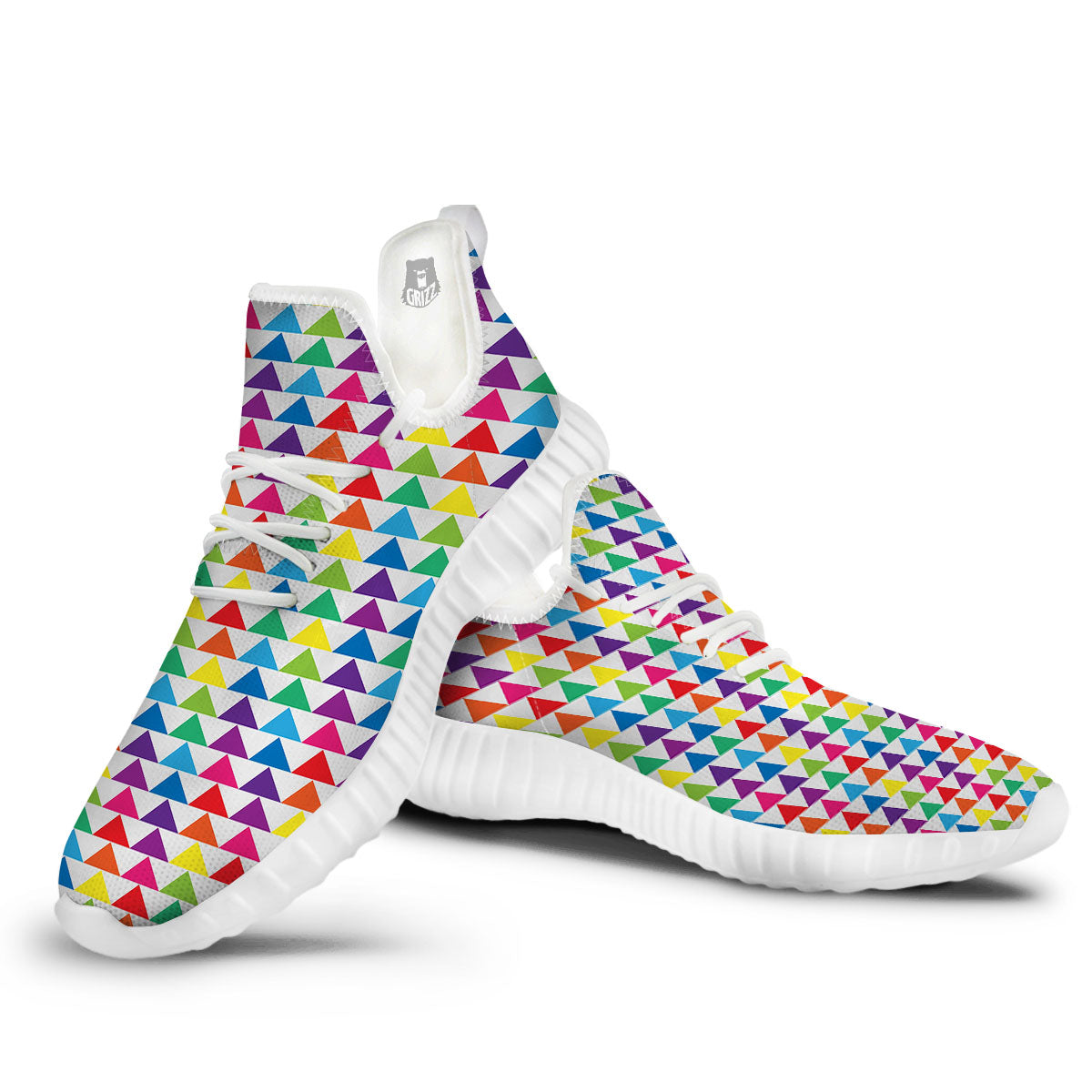 Triangles Rainbow Print Pattern White Walking Shoes-grizzshop
