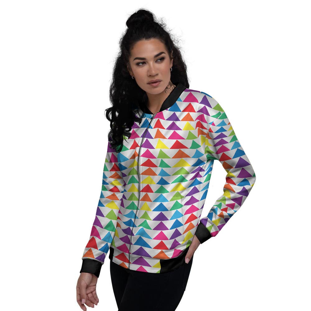 Triangles Rainbow Print Pattern Women's Bomber Jacket-grizzshop