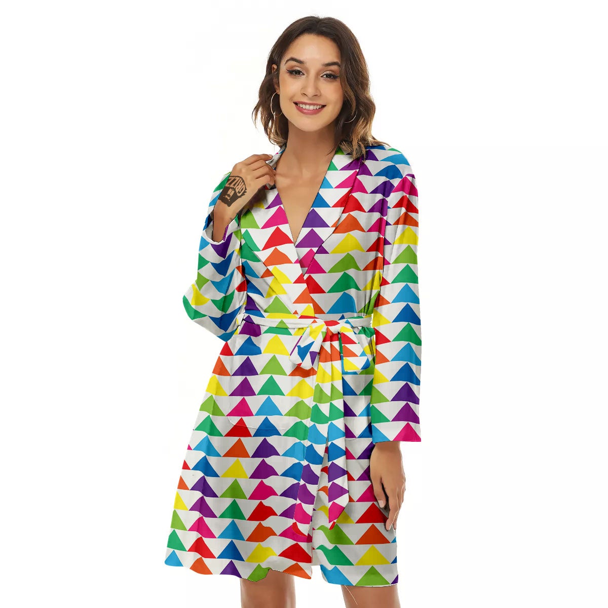 Triangles Rainbow Print Pattern Women's Robe-grizzshop