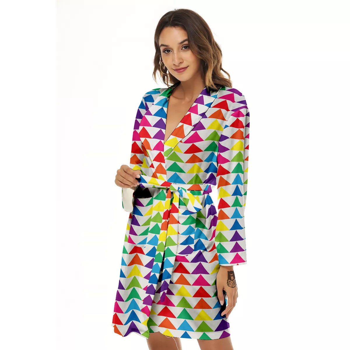 Triangles Rainbow Print Pattern Women's Robe-grizzshop