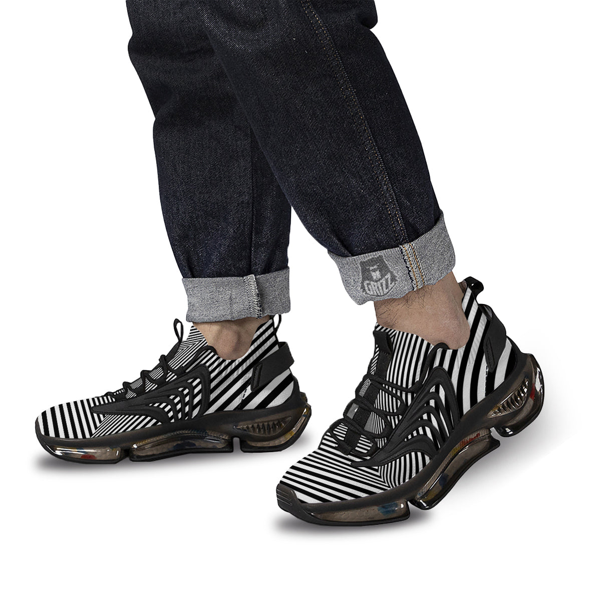 TriangularTunnel Black And White Print Black Gym Shoes-grizzshop