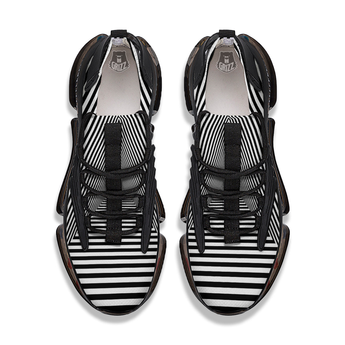 TriangularTunnel Black And White Print Black Gym Shoes-grizzshop