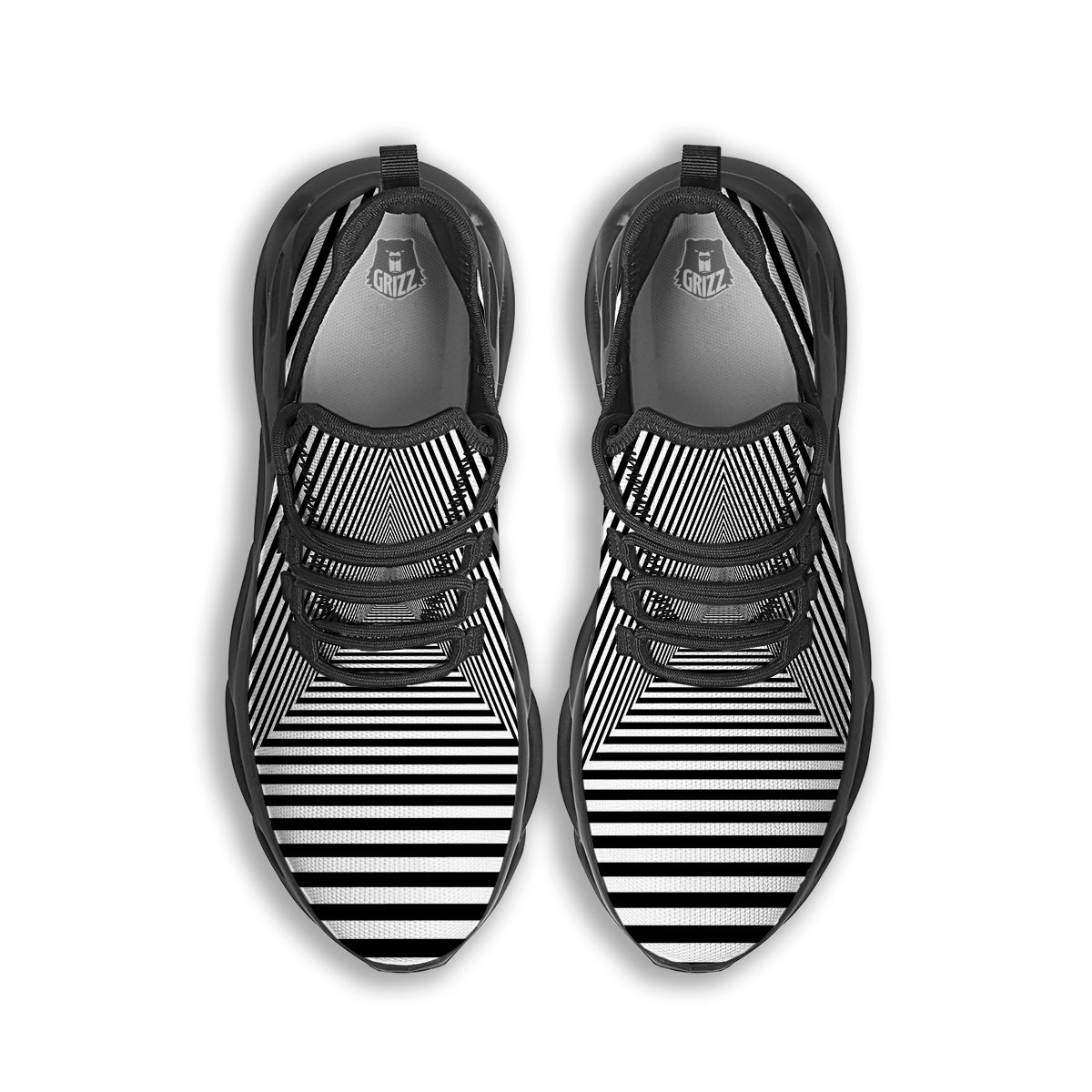 TriangularTunnel Black And White Print Black Running Shoes-grizzshop