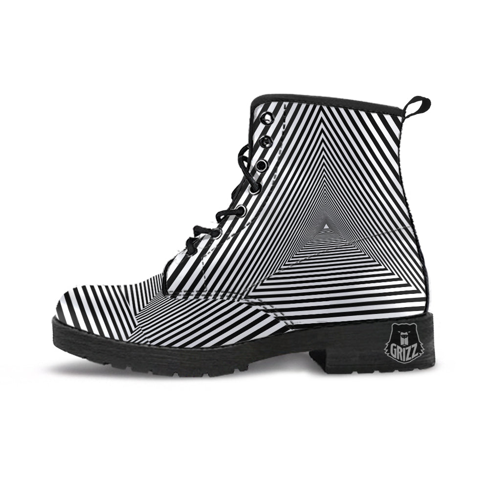 TriangularTunnel Black And White Print Leather Boots-grizzshop