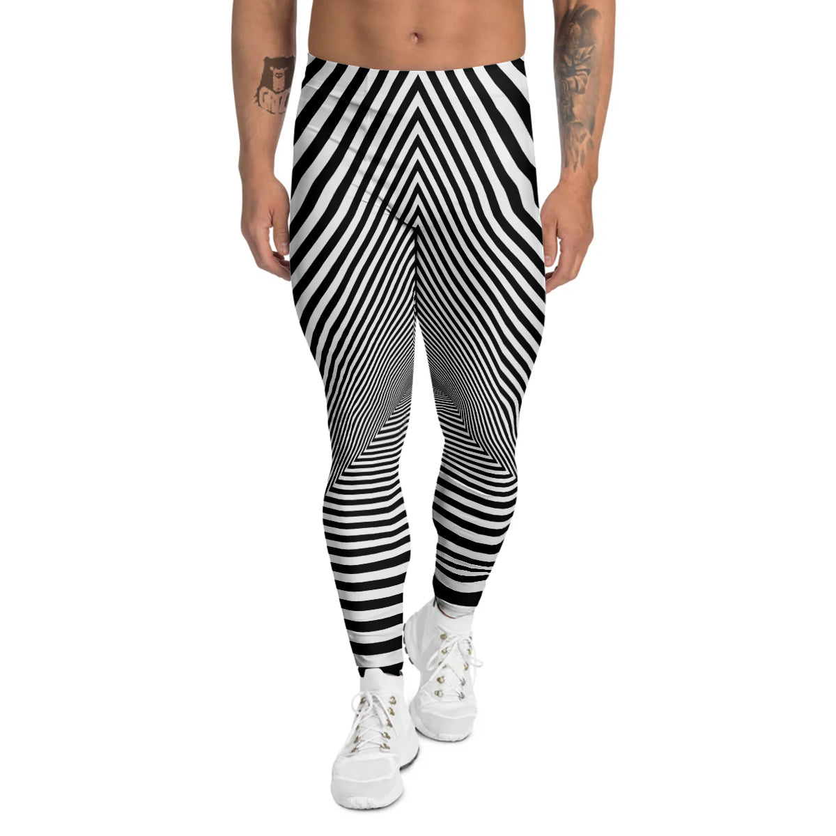 TriangularTunnel Black And White Print Men's Leggings-grizzshop