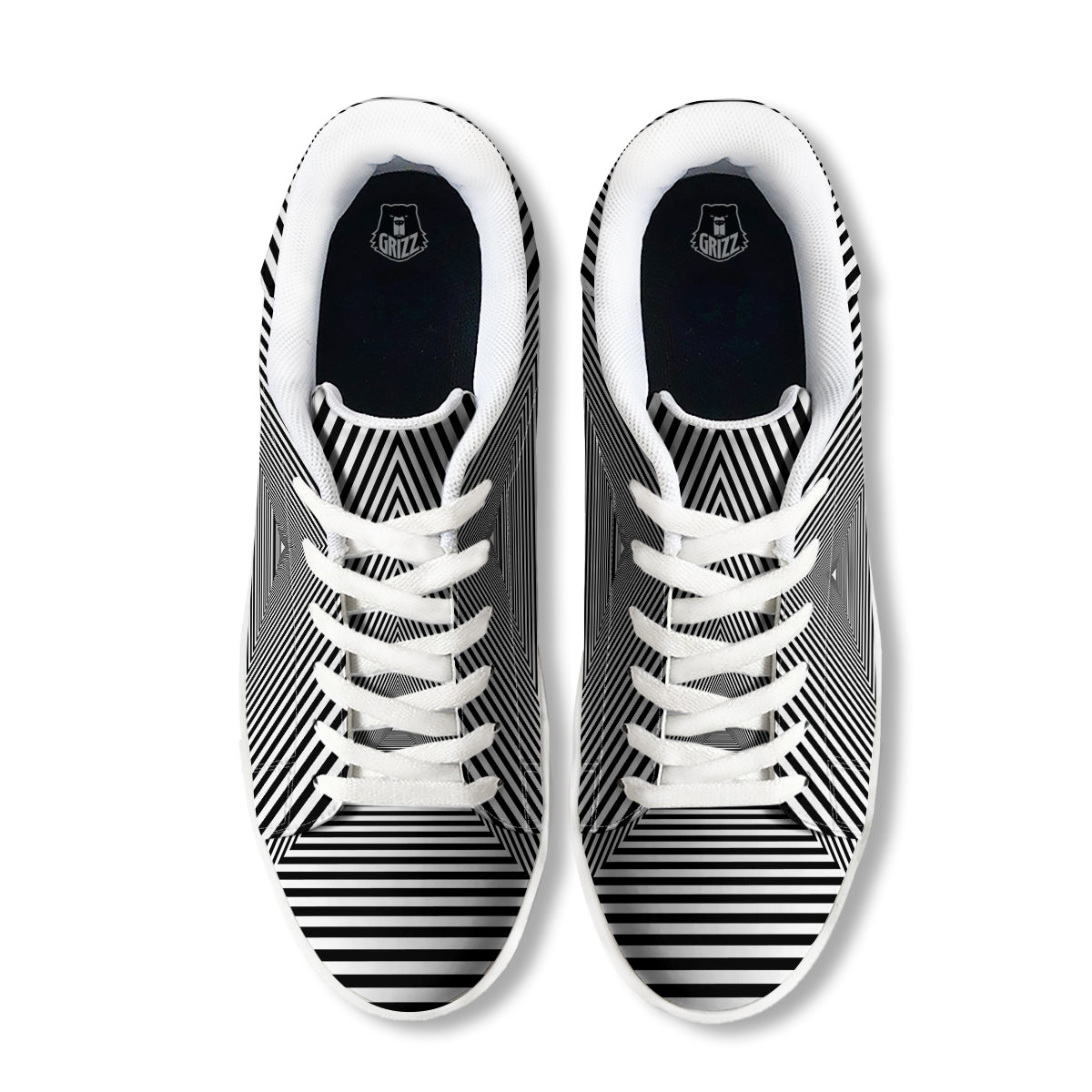 TriangularTunnel Black And White Print White Low Top Sneakers-grizzshop