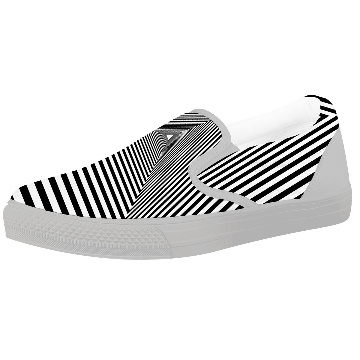 TriangularTunnel Black And White Print White Slip On Shoes-grizzshop