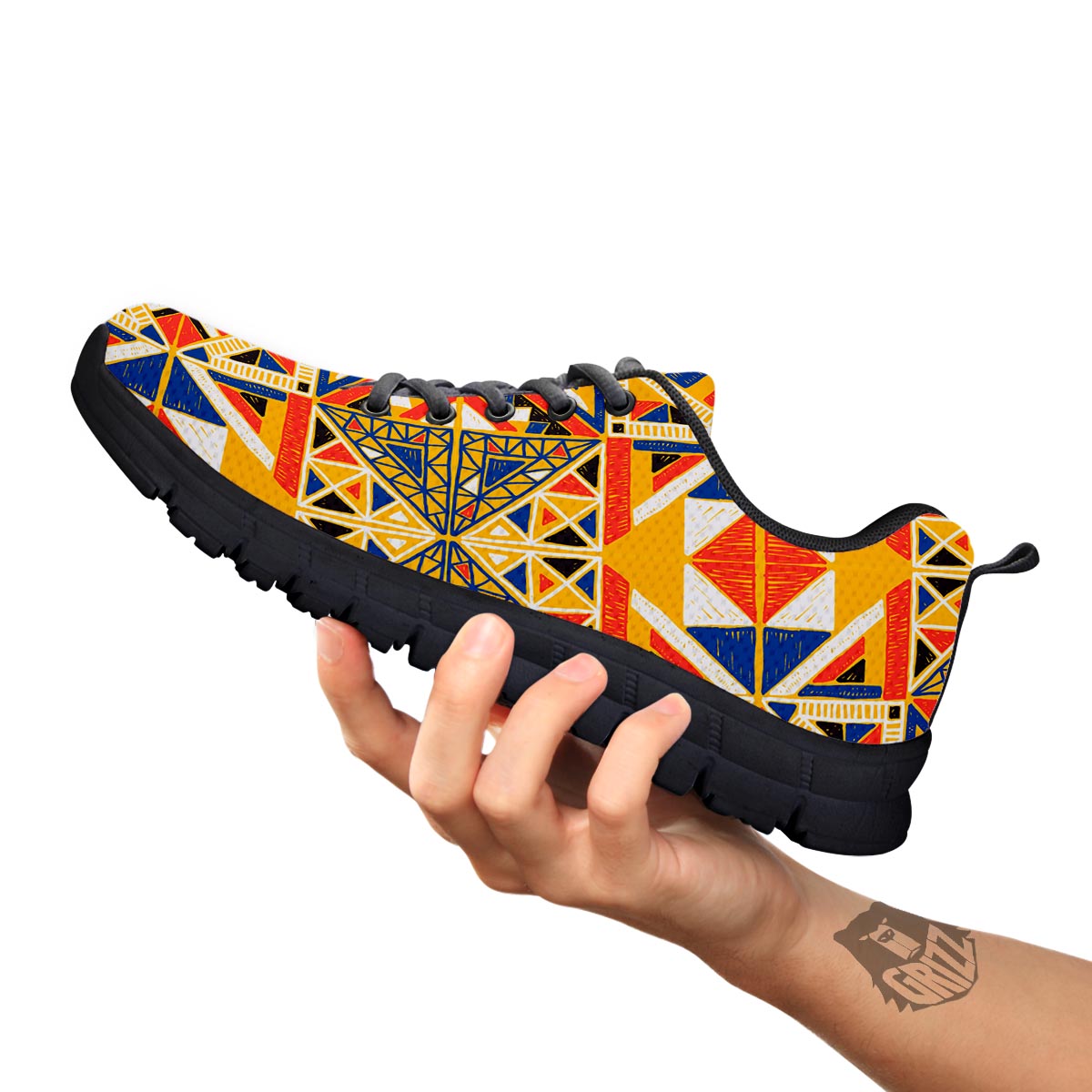 Tribal African Ethnic Sunset Print Pattern Black Sneaker-grizzshop