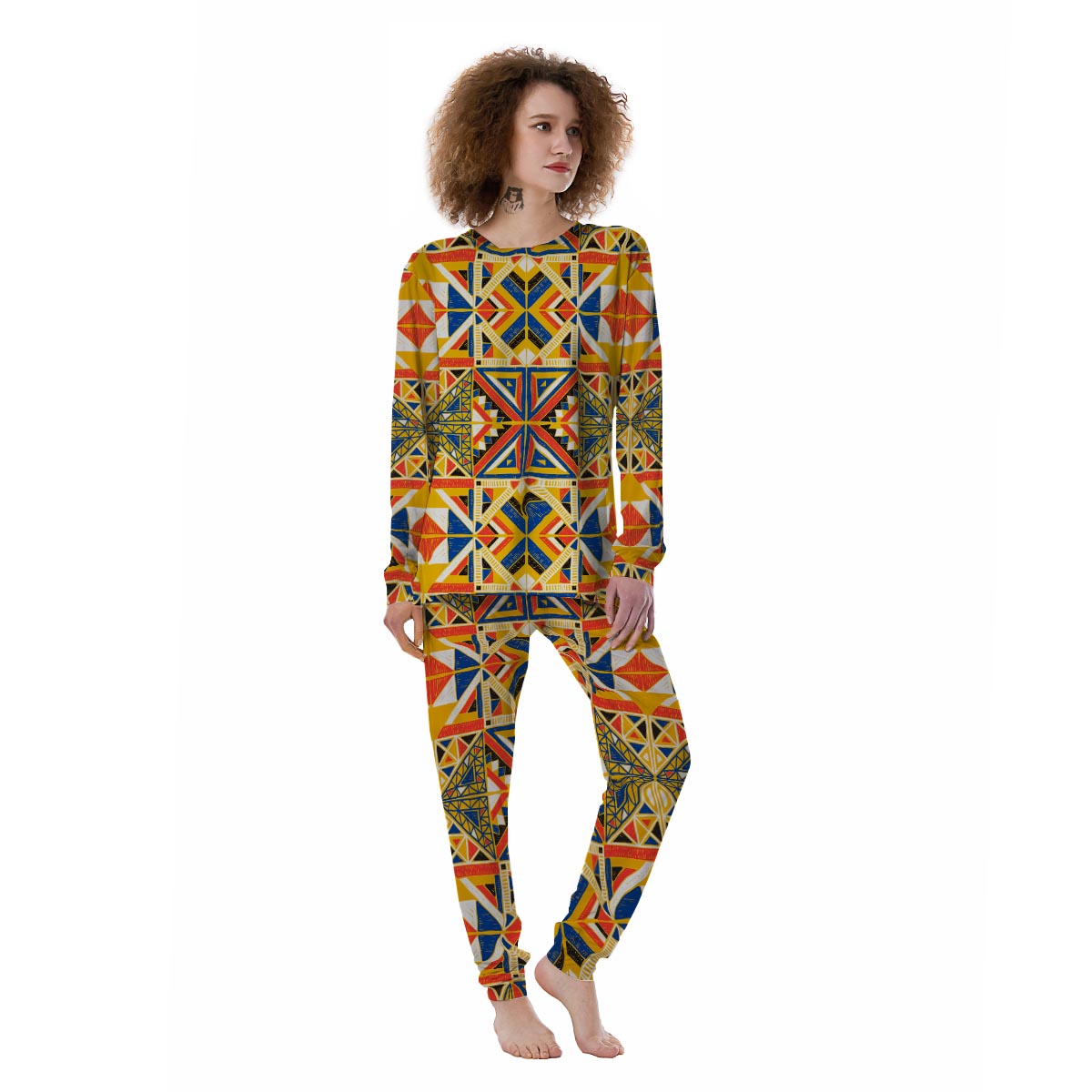 Tribal African Ethnic Sunset Print Pattern Women's Pajamas-grizzshop