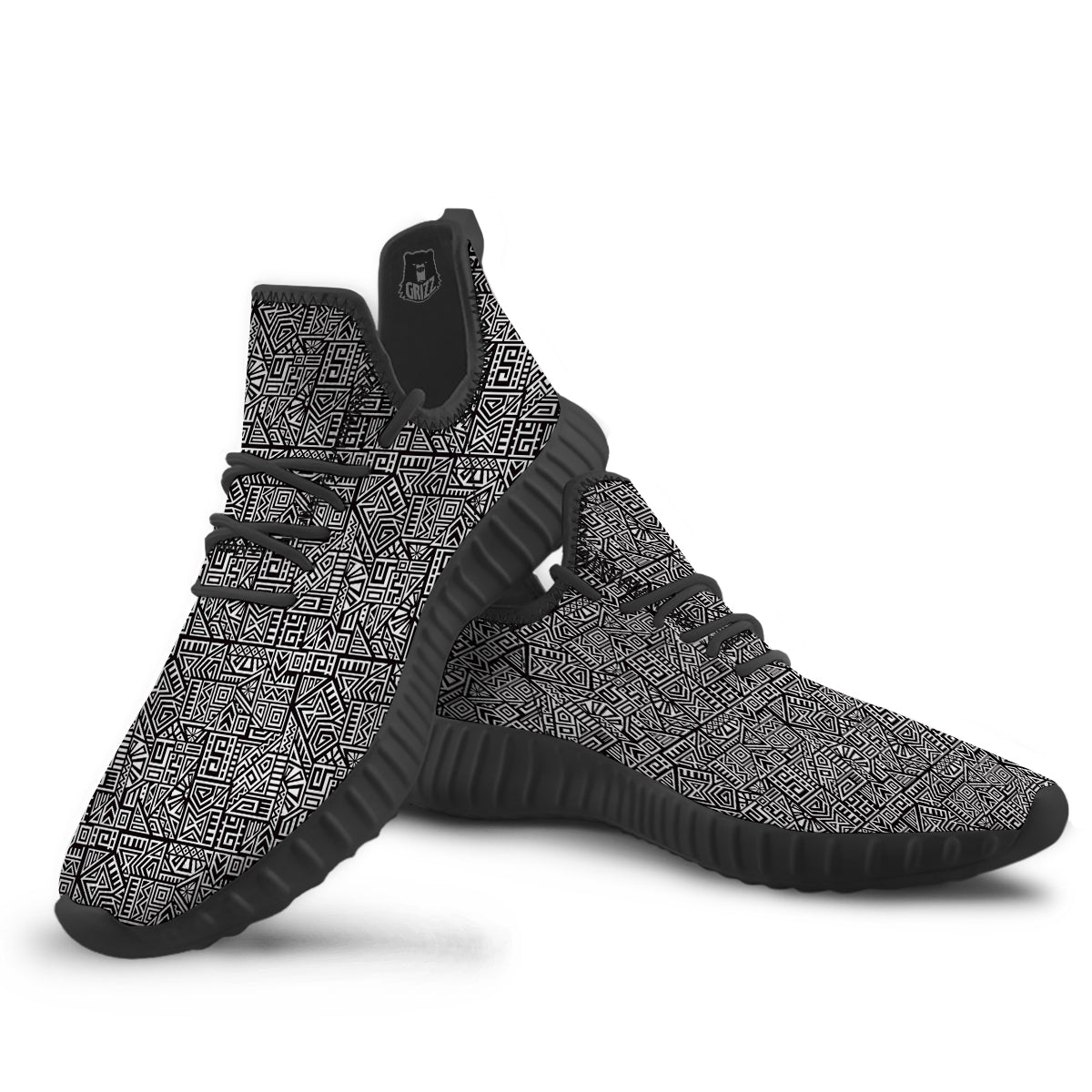 Tribal Ancient Aztec Print Pattern Black Walking Shoes-grizzshop