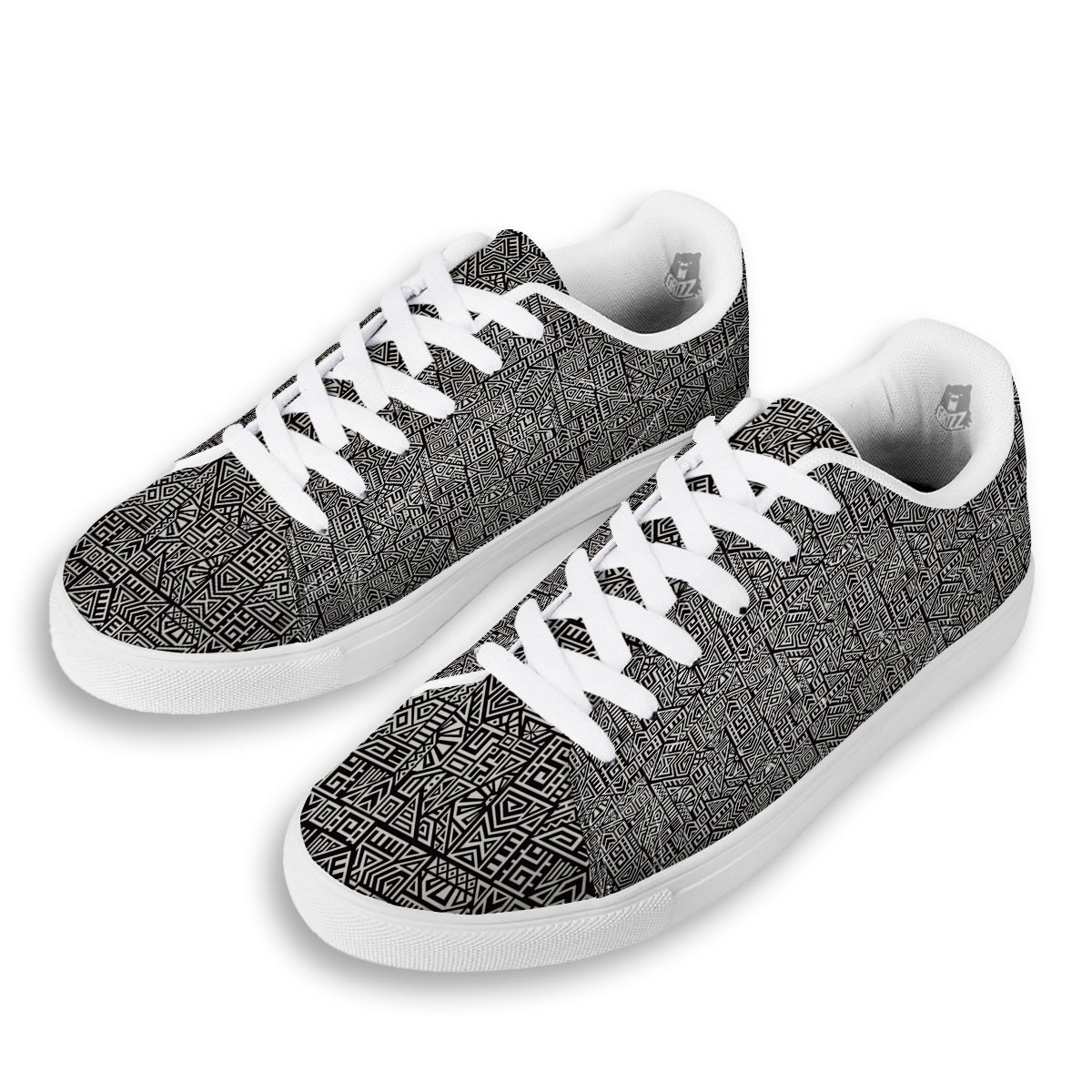 Tribal Ancient Aztec Print Pattern White Low Top Sneakers-grizzshop