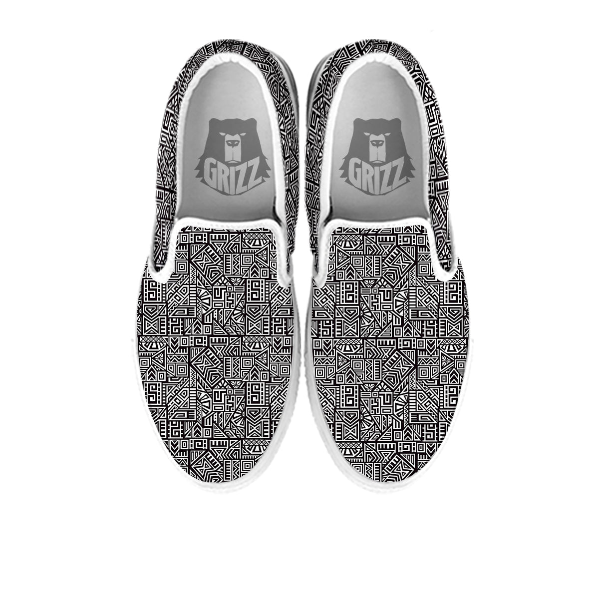 Tribal Ancient Aztec Print Pattern White Slip On Shoes-grizzshop