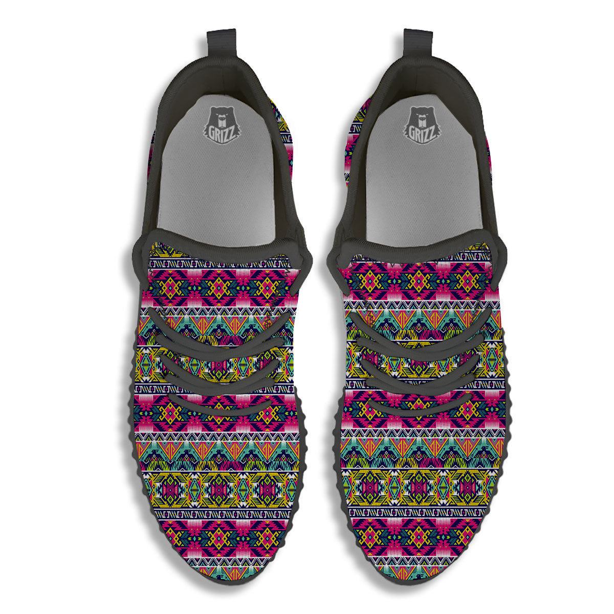 Tribal Aztec Colorful Print Pattern Black Walking Shoes-grizzshop