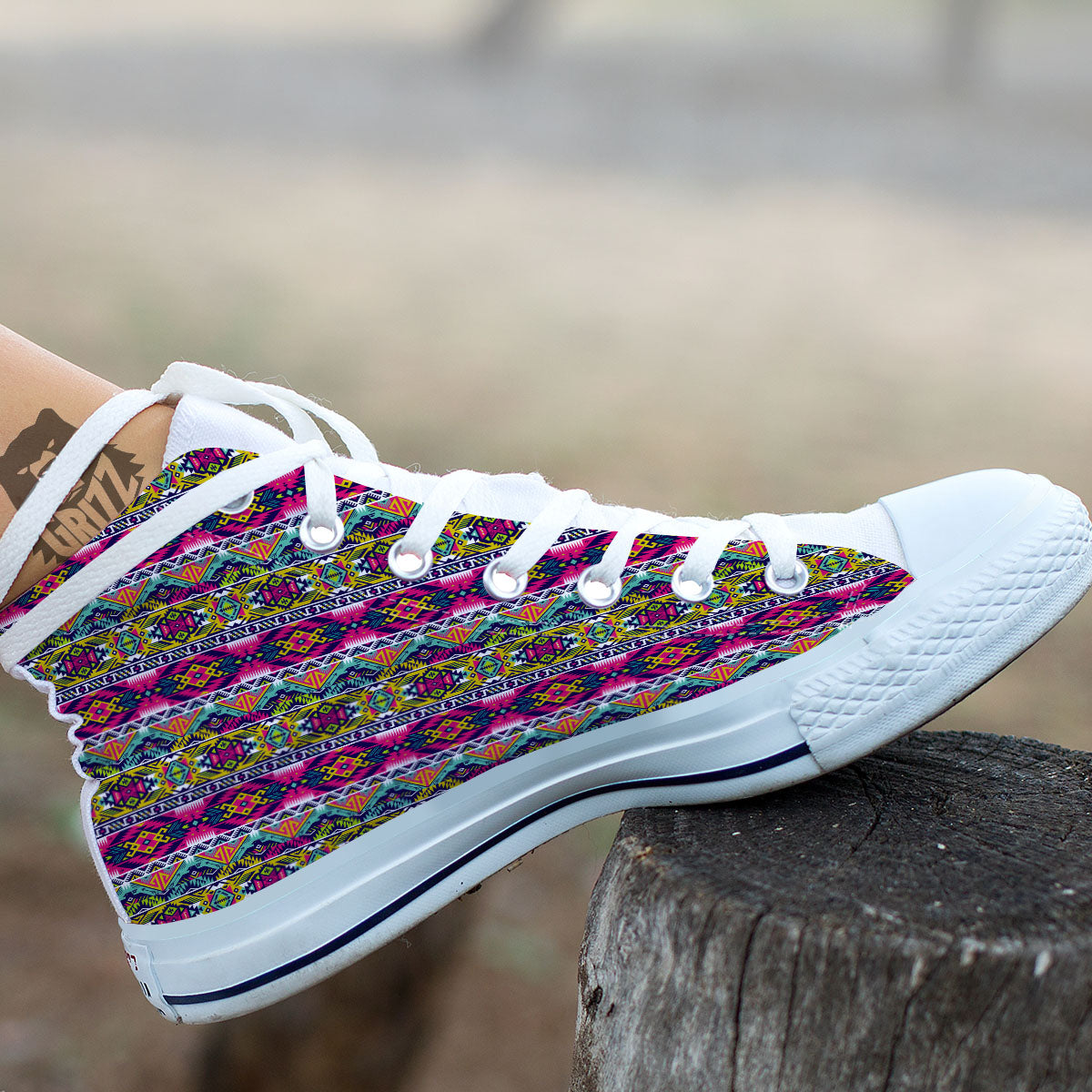 Tribal Aztec Colorful Print Pattern White High Top Shoes-grizzshop