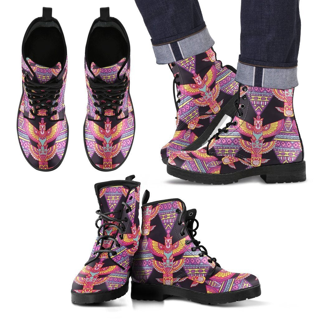 Tribal Aztec Native American Navajo Indians Print Men Leather Boots-grizzshop