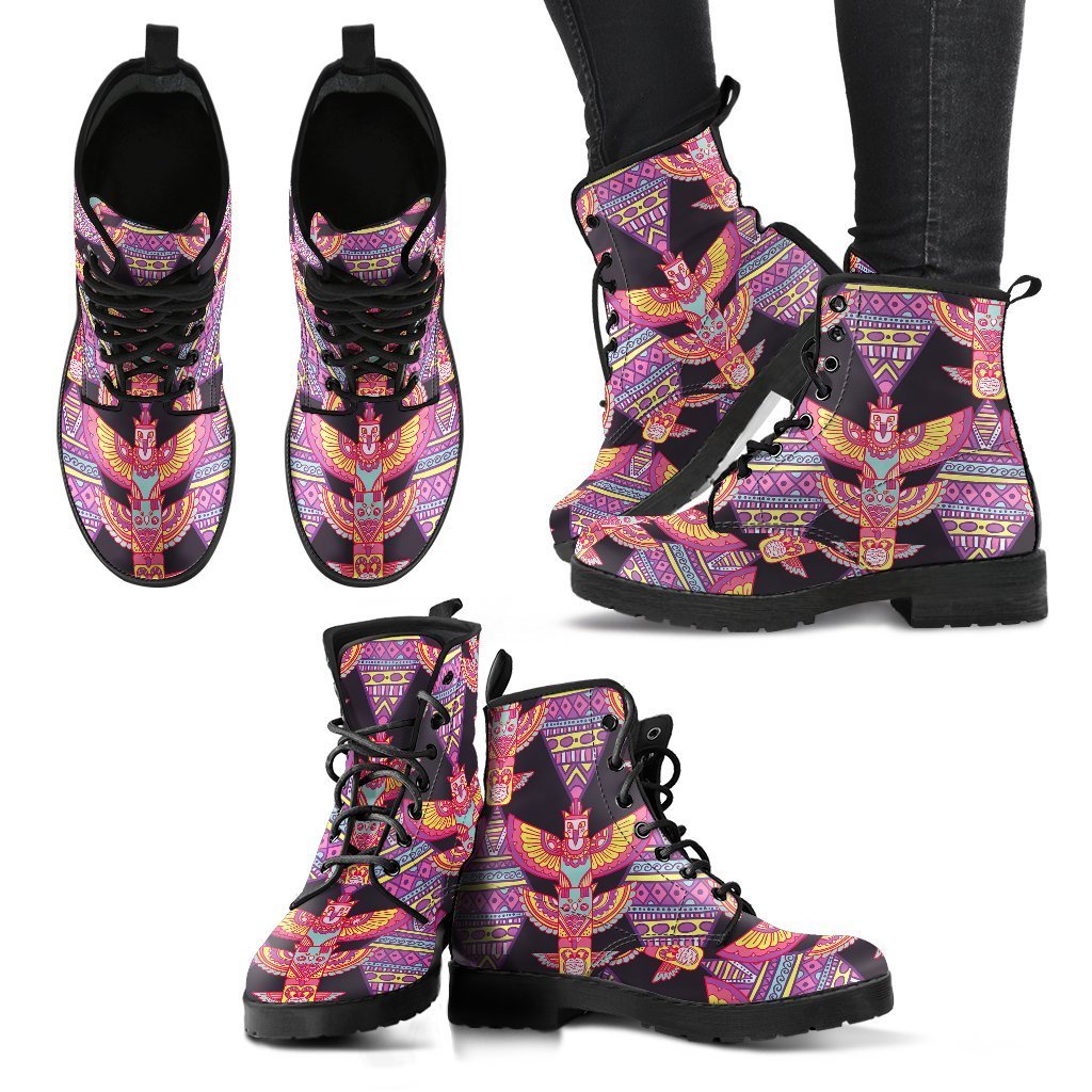 Tribal Aztec Native American Navajo Indians Print Women Leather Boots-grizzshop