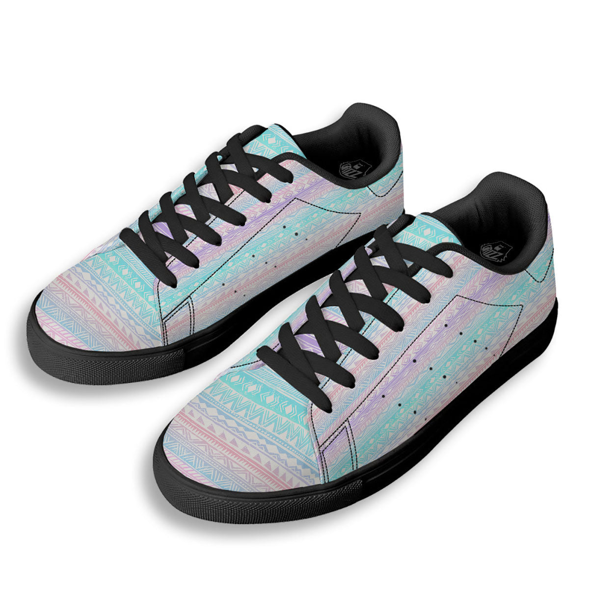 Tribal Aztec Pastel Print Pattern Black Low Top Sneakers-grizzshop