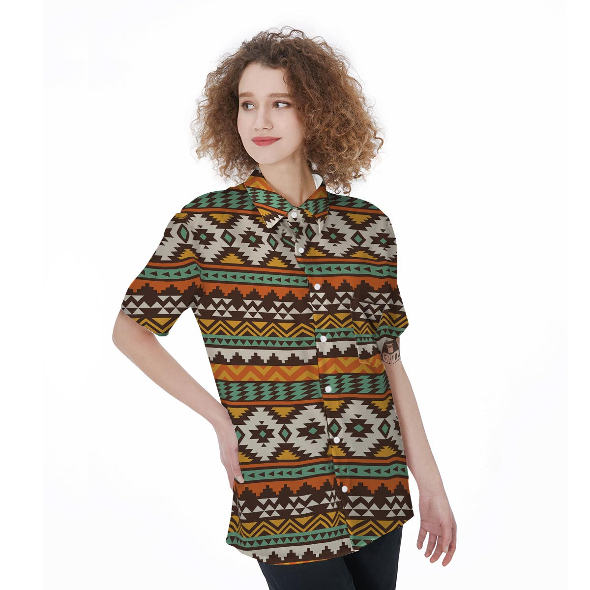 Tribal Aztec Women's Short Sleeve Shirts-grizzshop