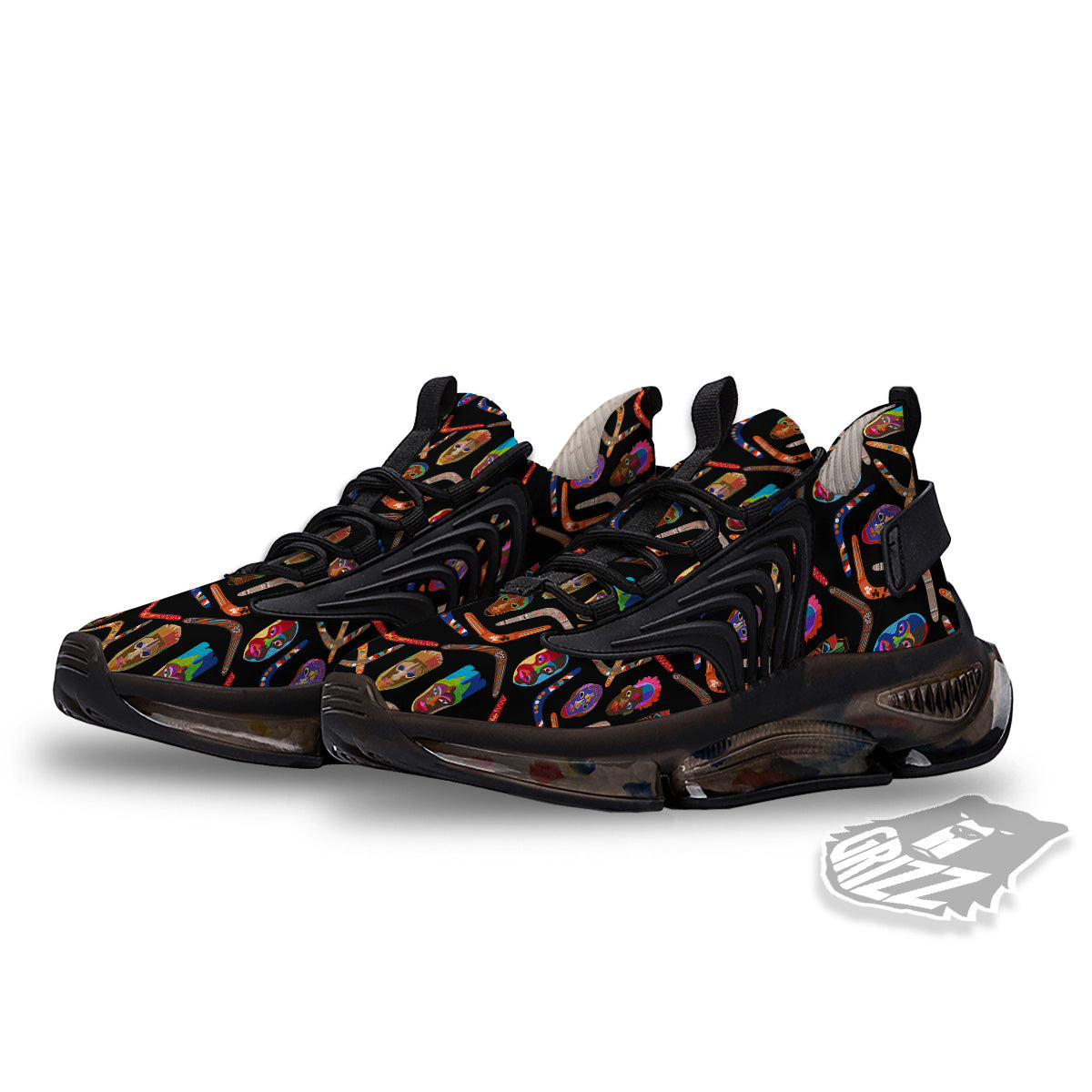 Tribal Boomerangs Print Pattern Black Gym Shoes-grizzshop