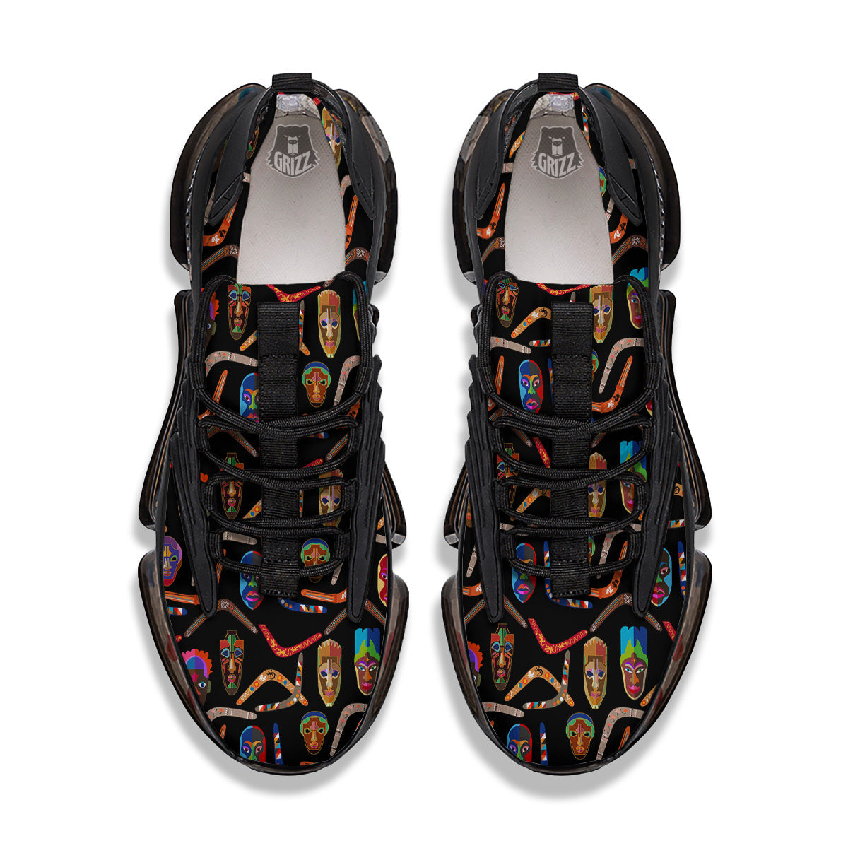 Tribal Boomerangs Print Pattern Black Gym Shoes-grizzshop