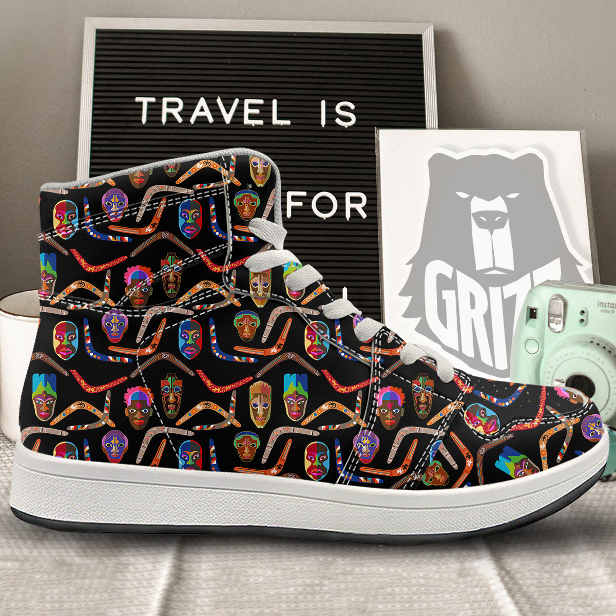 Tribal Boomerangs Print Pattern High Top Sneakers-grizzshop